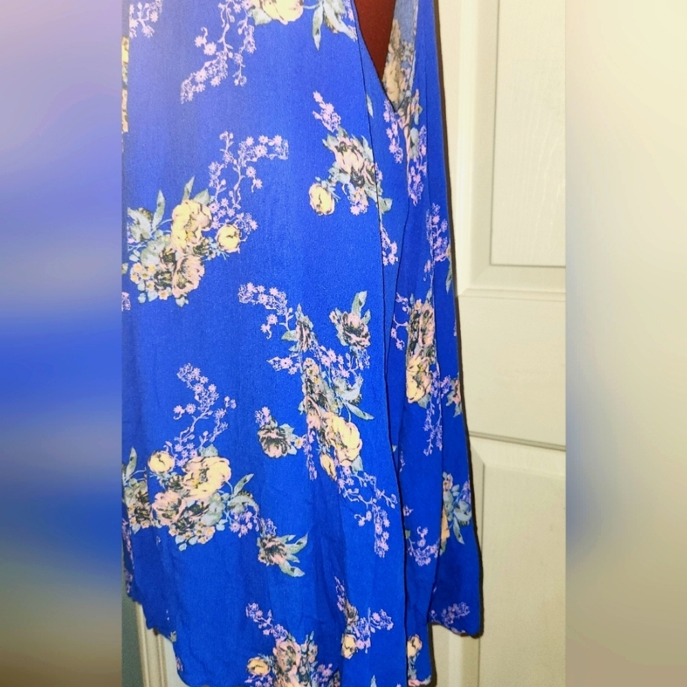 Free People Snap Out of It Blue Floral Medium Boho Tunic Dress - Picture 5 of 12